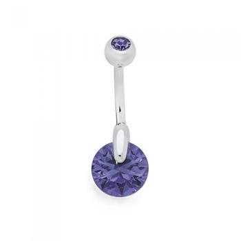 Silver Lavender CZ Belly Bar