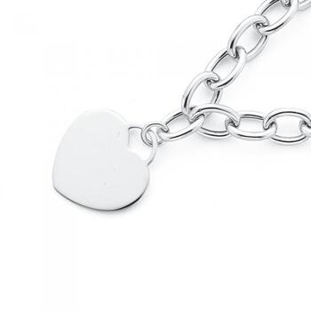 Sterling Silver Heart Charm Cable Bracelet