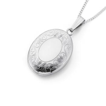 Sterling Silver Oval Engraved Locket