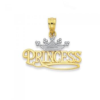 9ct Gold Two Tone 'Princess' Crown Pendant