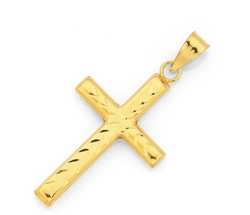 9ct Gold 22mm Diamond-cut Cross Pendant