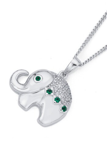 Sterling Silver Dark Green Cubic Zirconia Elephant Pendant