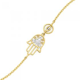 9ct-Gold-Two-Tone-27cm-Evil-Eye-Hamsa-Hand-Anklet on sale