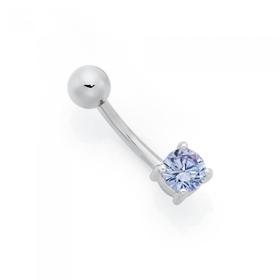 Silver-Lavender-CZ-Belly-Bar on sale