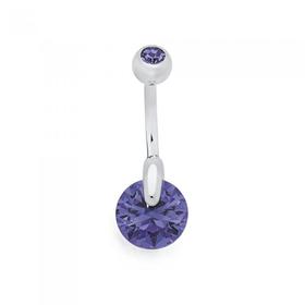 Silver-Lavender-CZ-Belly-Bar on sale
