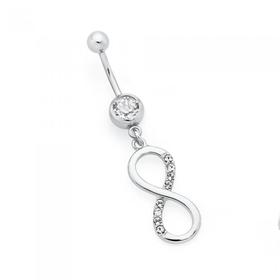 Steel-Silver-Crystal-Infinity-Belly-Bar on sale