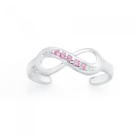 Silver-Pink-CZ-Infinity-Toe-Ring on sale