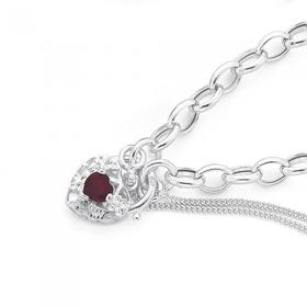 Sterling-Silver-Red-Cubic-Zirconia-Belcher-Padlock-Bracelet on sale