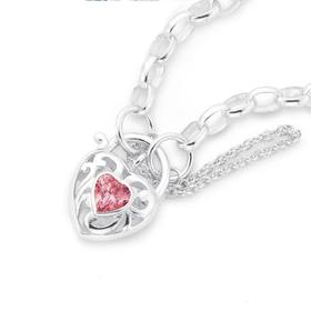 Sterling-Silver-Pink-Cubic-Zirconia-Padlock-Bracelet on sale