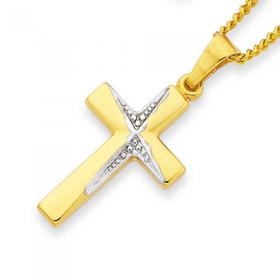9ct-Two-Tone-Gold-Diamond-Cut-Cross-Pendant on sale