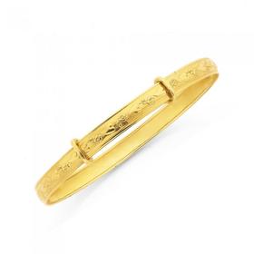 9ct-Gold-40mm-Heart-Engraved-Expandable-Baby-Bangle on sale