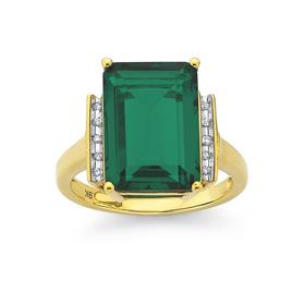9ct-Gold-Created-Emerald-and-Diamond-Ring on sale