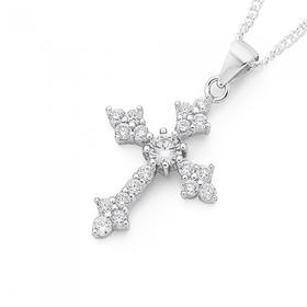 Sterling-Silver-Cubic-Zirconia-Clover-Ends-Cross-Pendant on sale