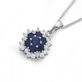 Sterling-Silver-Dark-Blue-Cubic-Zirconia-Flower-Pendant on sale