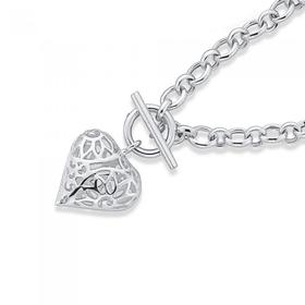 Sterling-Silver-45cm-Filigree-Heart-Cable-Fob-Necklet on sale