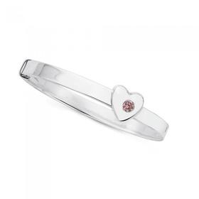 Sterling-Silver-Pink-Cubic-Zirconia-Heart-Bangle on sale