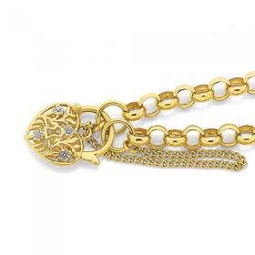 9ct-Gold-19cm-Solid-Belcher-Diamond-Padlock-Bracelet on sale