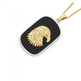 9ct-Two-Tone-Silver-Eagle-Head-Onyx-Dog-Tag-Pendant on sale