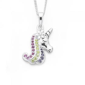 Sterling-Silver-Multi-Coloured-Cubic-Zirconia-Unicorn-Head-Pendant on sale