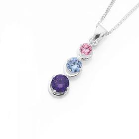 Sterling-Silver-PinkLavenderViolet-Round-Cubic-Zirconia-Pendant on sale