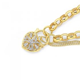 9ct-Gold-19cm-Solid-Belcher-Diamond-Padlock-Bracelet on sale