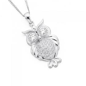 Sterling-Silver-Pave-Cubic-Zirconia-Owl-Pendant on sale