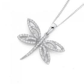 Sterling-Silver-Cubic-Zirconia-Dragonfly-Pendant on sale