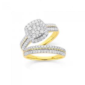 18ct-Gold-Diamond-Cluster-Cushion-Shape-Bridal-Set on sale