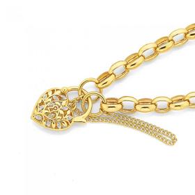 9ct-Gold-Two-Tone-19cm-Solid-Belcher-Diamond-Padlock-Bracelet on sale