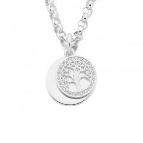 Sterling-Silver-Cubic-Zirconia-Tree-of-Life-Disc-On-Belcher-Necklet on sale