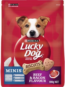 Purina-Lucky-Dog-Meat-Lovers-Mini-Bone-Treats-800g-Beef-Bacon on sale
