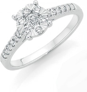 9ct-White-Gold-Diamond-Cluster-Engagement-Ring on sale