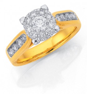 18ct-Gold-Diamond-Cluster-Engagement-Ring on sale