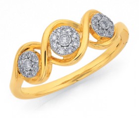 9ct-Gold-Two-Tone-Diamond-Triple-Cluster-Swirl-Ring on sale