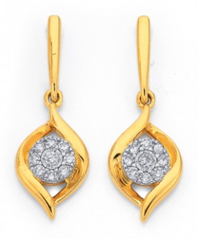 9ct-Gold-Two-Tone-Diamond-Cluster-Swirl-Drop-Stud-Earrings on sale