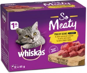 Whiskas-12-Pack-Oh-So-Meaty-Cat-Food-Pouch-85g-Poultry-Dishes on sale