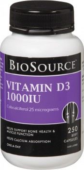 Biosource-Vitamin-D3-1000IU-250-Capsules on sale