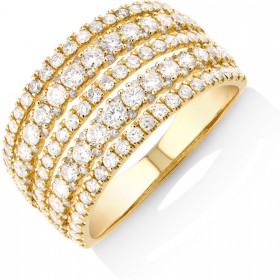 NEW-Multi-Row-Ring-with-150-Carat-TW-Diamond-in-14ct-Yellow-Gold on sale