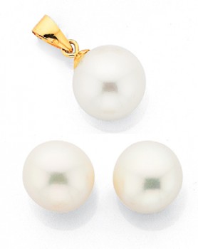 9ct-Gold-Cultured-Freshwater-Pearl-Stud-Pendant-Set on sale