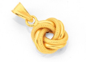 9ct-Gold-12mm-Plain-Patterned-Double-Knot-Pendant on sale