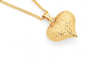 9ct-Gold-Diamond-cut-Puff-Heart-Pendant on sale