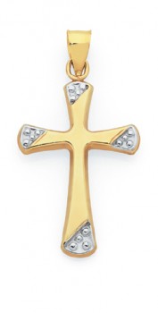 9ct-Gold-Two-Tone-21mm-Fluted-Cross-Pendant on sale