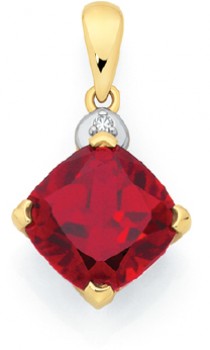 9ct-Gold-Created-Ruby-Diamond-Pendant on sale