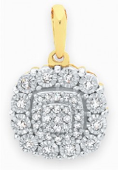 9ct-Gold-Two-Tone-Diamond-Cushion-Cluster-Pendant on sale
