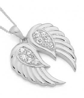 Sterling-Silver-CZ-Pave-Angel-Wings-Pendant on sale