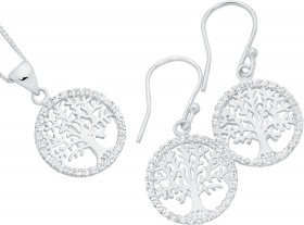 Sterling-Silver-Tree-Of-Life-In-CZ-Circle-Pendant-Earrings-Set on sale