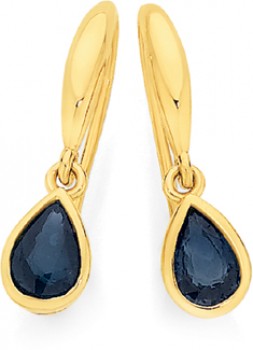 9ct-Gold-Natural-Sapphire-Pear-Hook-Earrings on sale