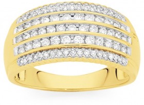 9ct-Gold-Wide-Diamond-Multi-Row-Dress-Ring on sale