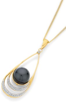 9ct-Gold-Cultured-Tahitian-Pearl-Diamonds-Open-Triple-Teardrop-Pendant on sale