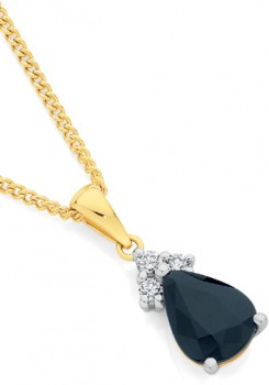 9ct-Gold-Black-Sapphire-Diamond-Pear-Pendant on sale
